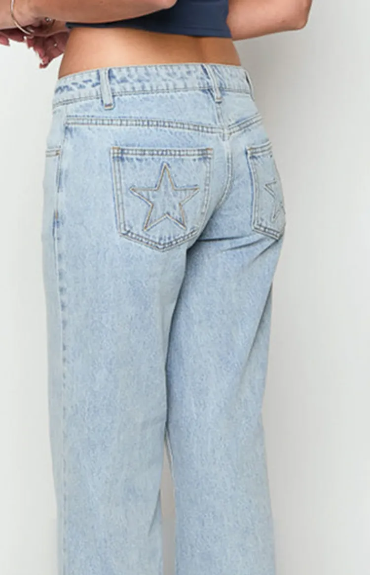 Light Wash Denim Low Rise Jeans