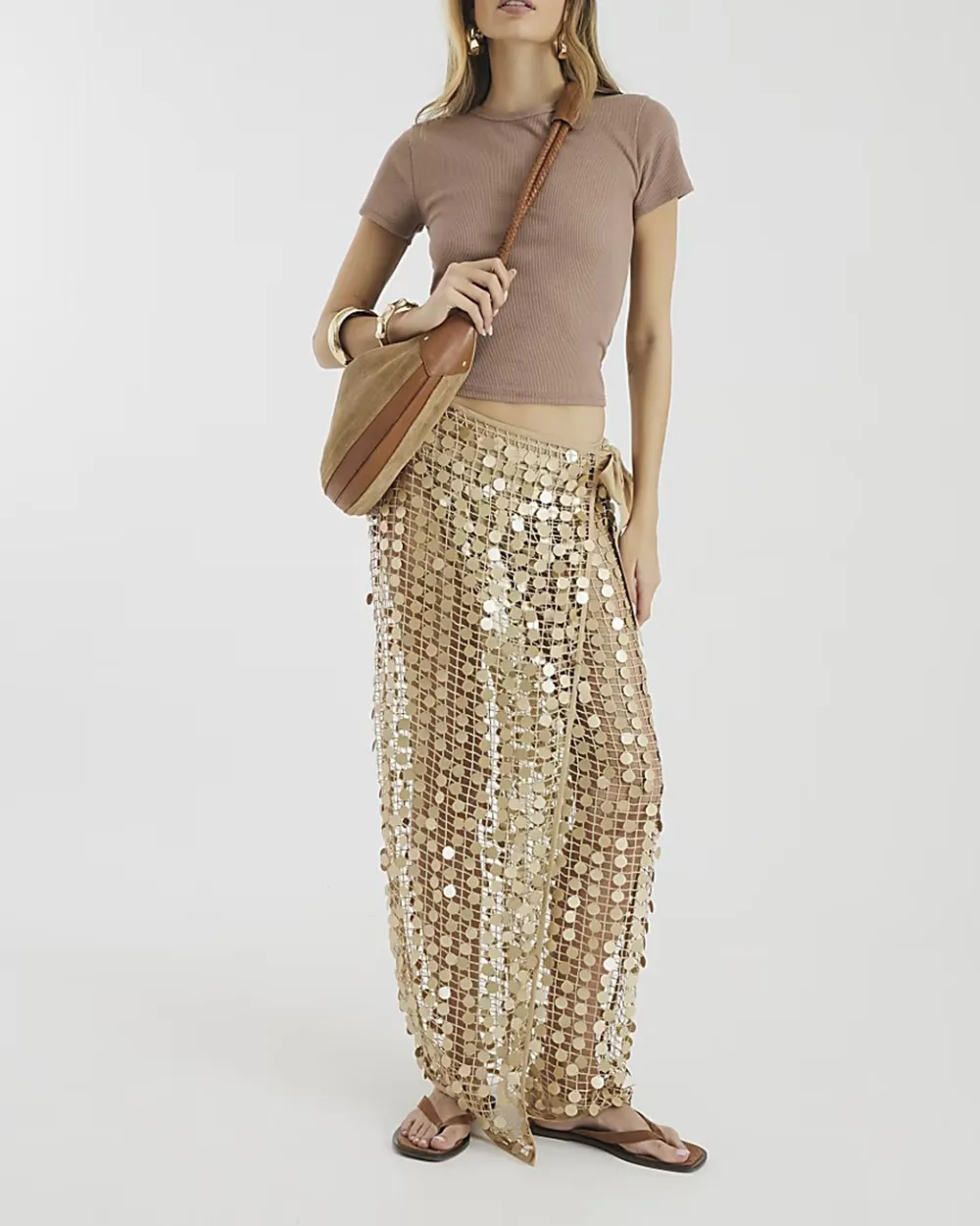 Gold Sequin Art Style Women's Long Skirts