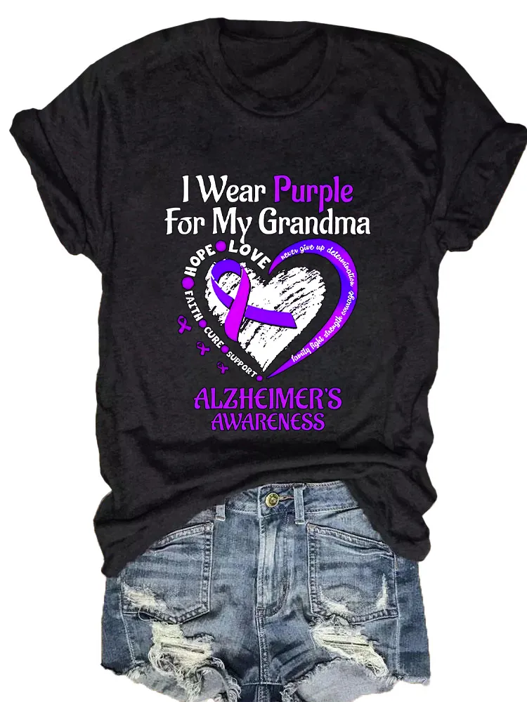 Women'S I Wear Purple For My Grandma Alzheimer'S Awareness Round-Neck T-Shirt