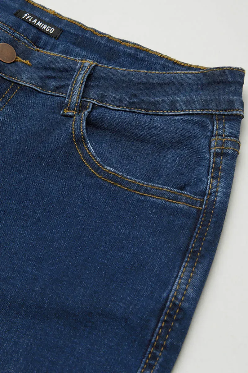 Embroidery Pocket Mid Waist Bootcut Jeans Without Belt