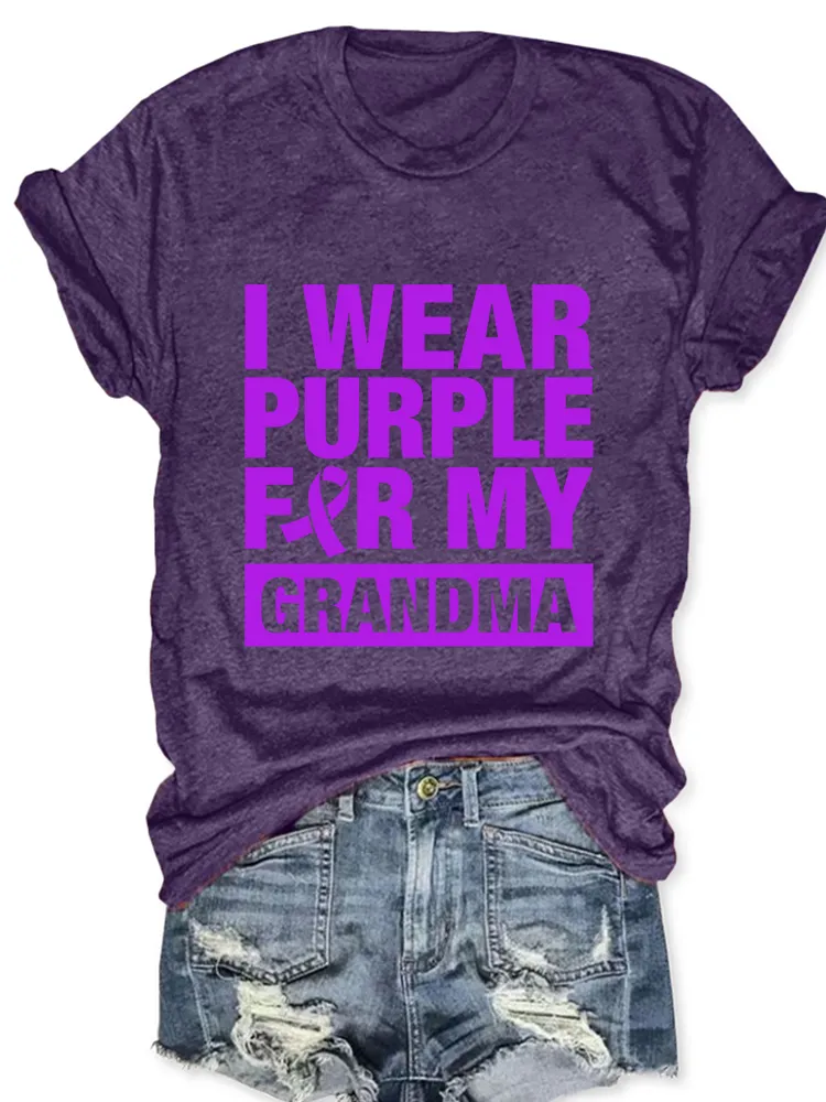 Women'S I Wear Purple For My Grandma Round-Neck Short-Sleeved T-Shirt