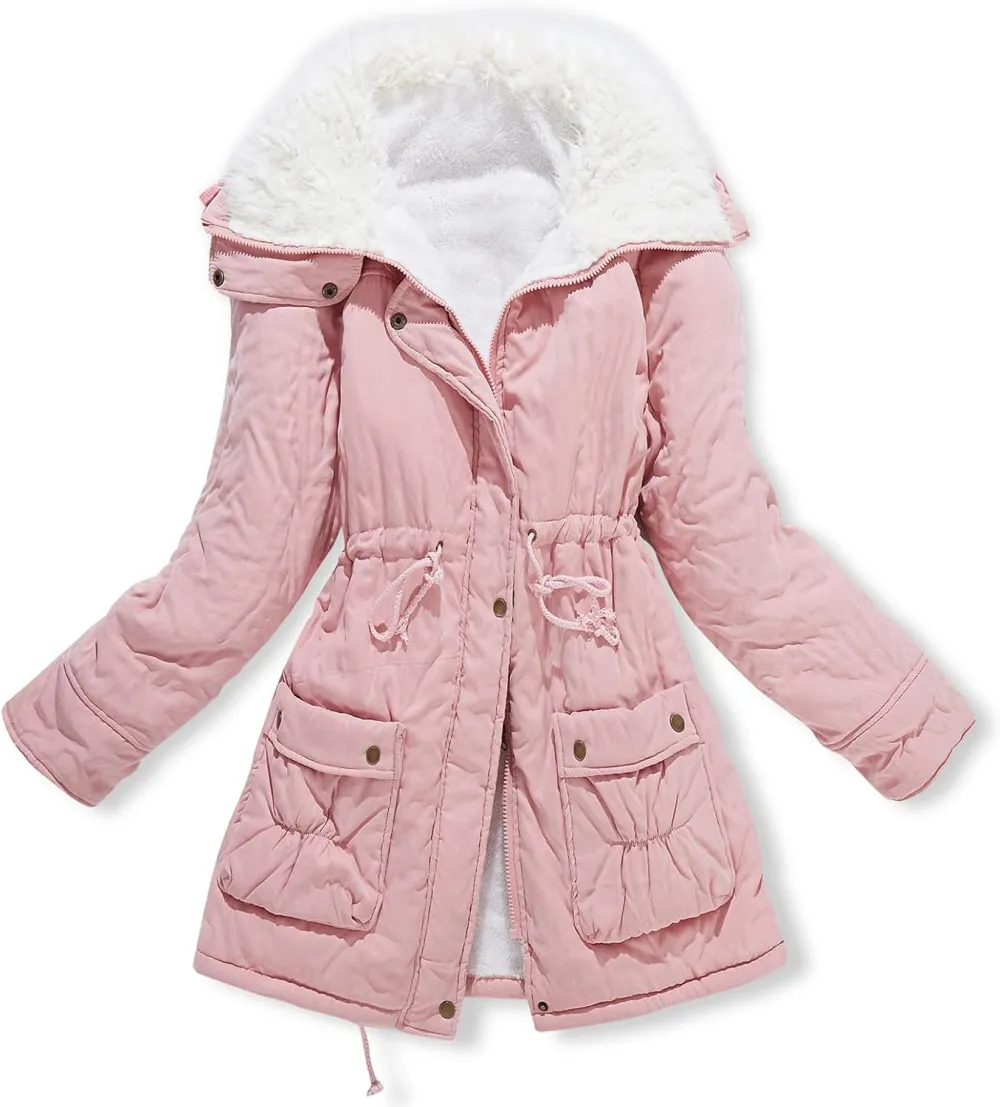 Women's Winter Mid Length Thick Warm Faux Lamb Wool Lined Jacket Coat