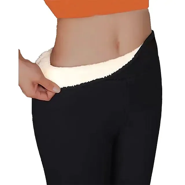 Women‘s Fleece Lined Leggings Winter Leggings Thermal Warm High Elasticity Yoga Fitness Gym Workout Tights Dark Grey Black Dark Black Sports Activewear  / Athletic / Athleisure