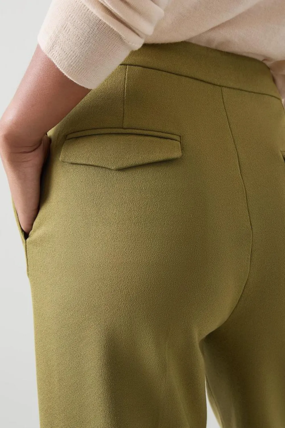 Olive Green High Waist Straight Leg Trousers