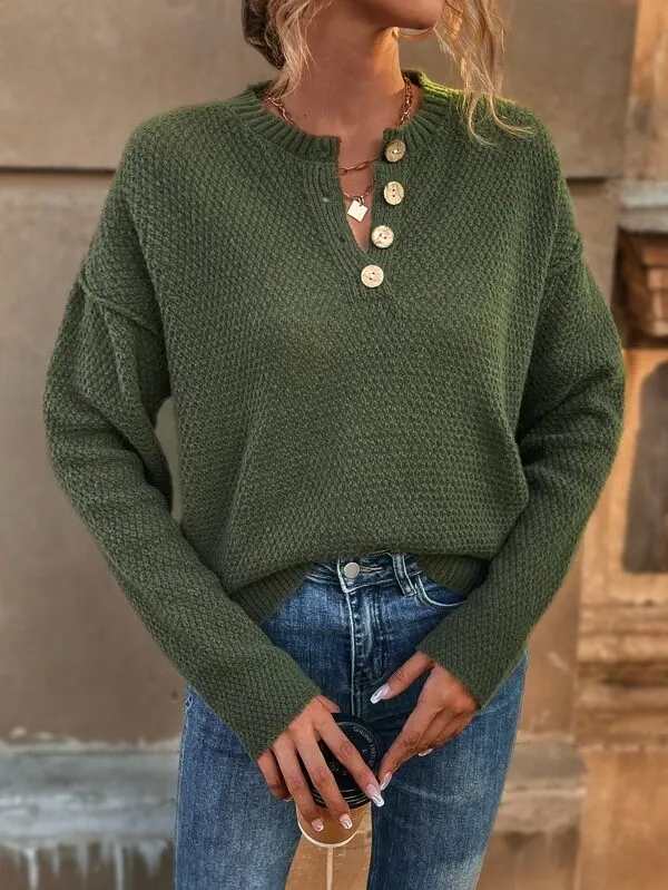 Drop Shoulder Waffle Knit Sweater