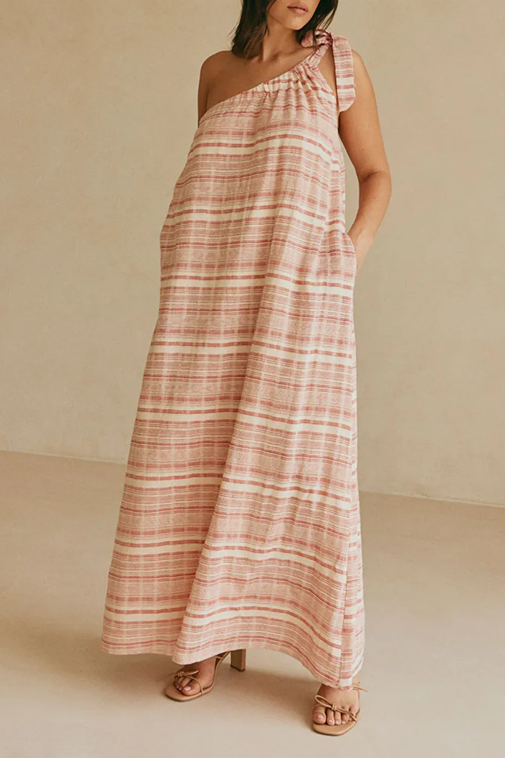 One Shoulder Striped Maxi Dress
