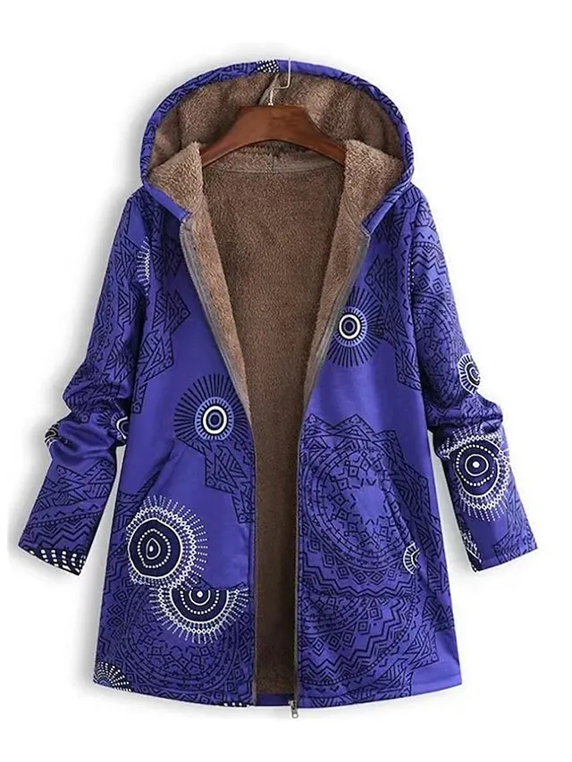 Women's Parka Outdoor Street Daily Fall Winter Coat Regular Fit Windproof Warm Stylish Contemporary Minimalist Jacket Long Sleeve Geometric with Pockets Full Zip Black Red Blue