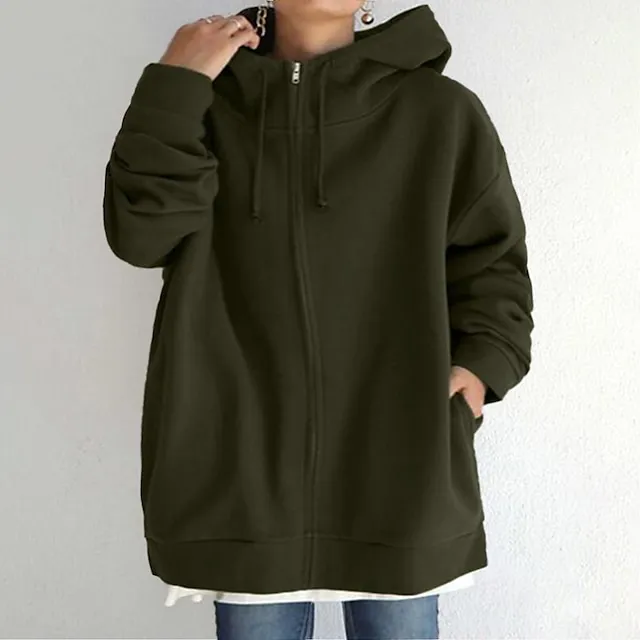 Women's Winter Jacket Hoodie Coat Solid Color Sport Causal Long Sleeve Hoodie Regular Winter Fall Deep Purple Grass Green Black M L XL