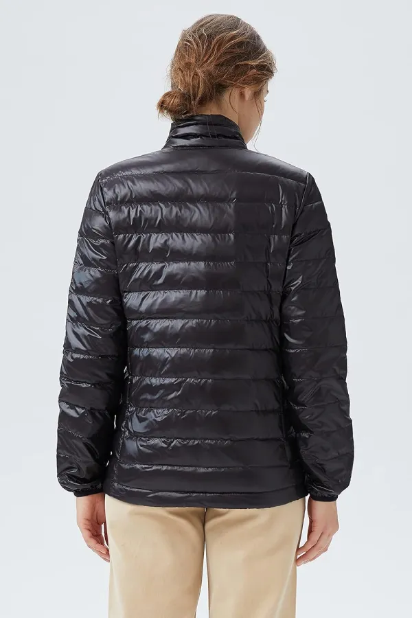 Women's Lightweight Packable Down Jacket Quilted Puffer Coat with Stand Collar