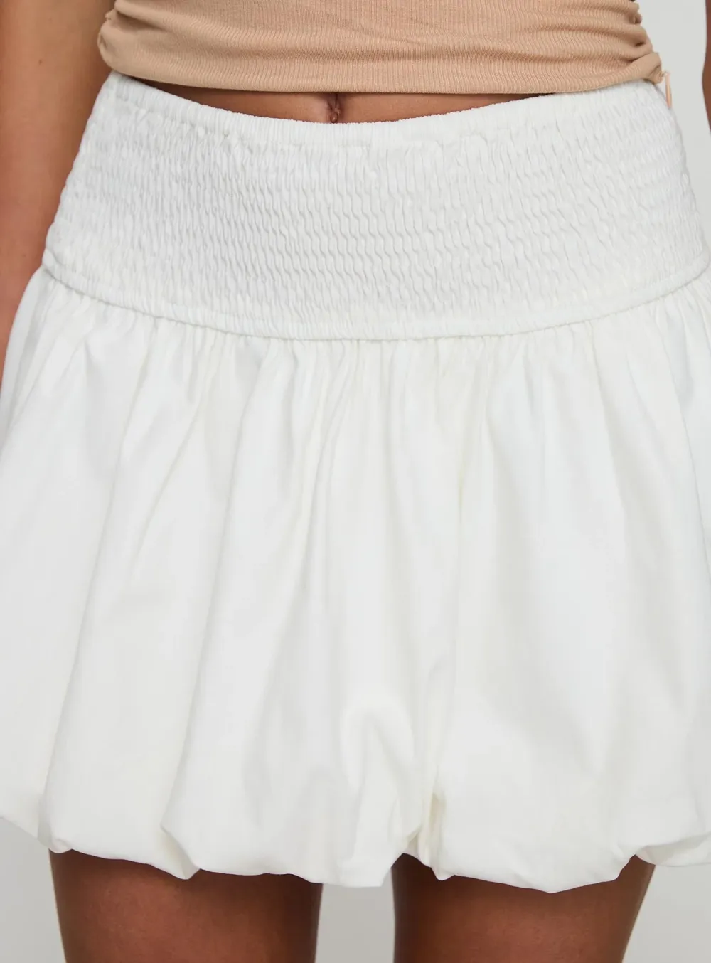 Ruffled White Elastic Waist Skirt