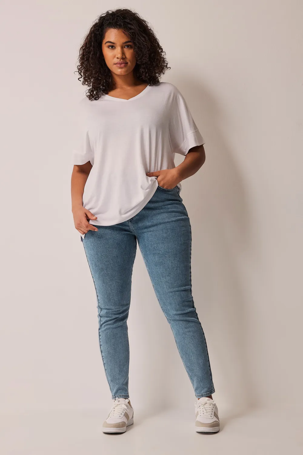 EVANS Curve Blue Mid Wash Contour Skinny Jeans