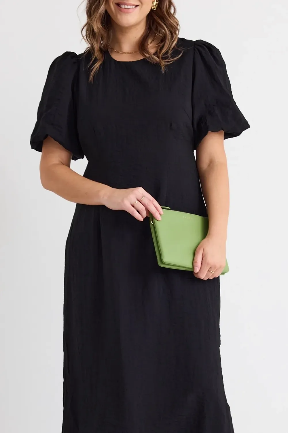 Puff Sleeve Tie Midi Dress