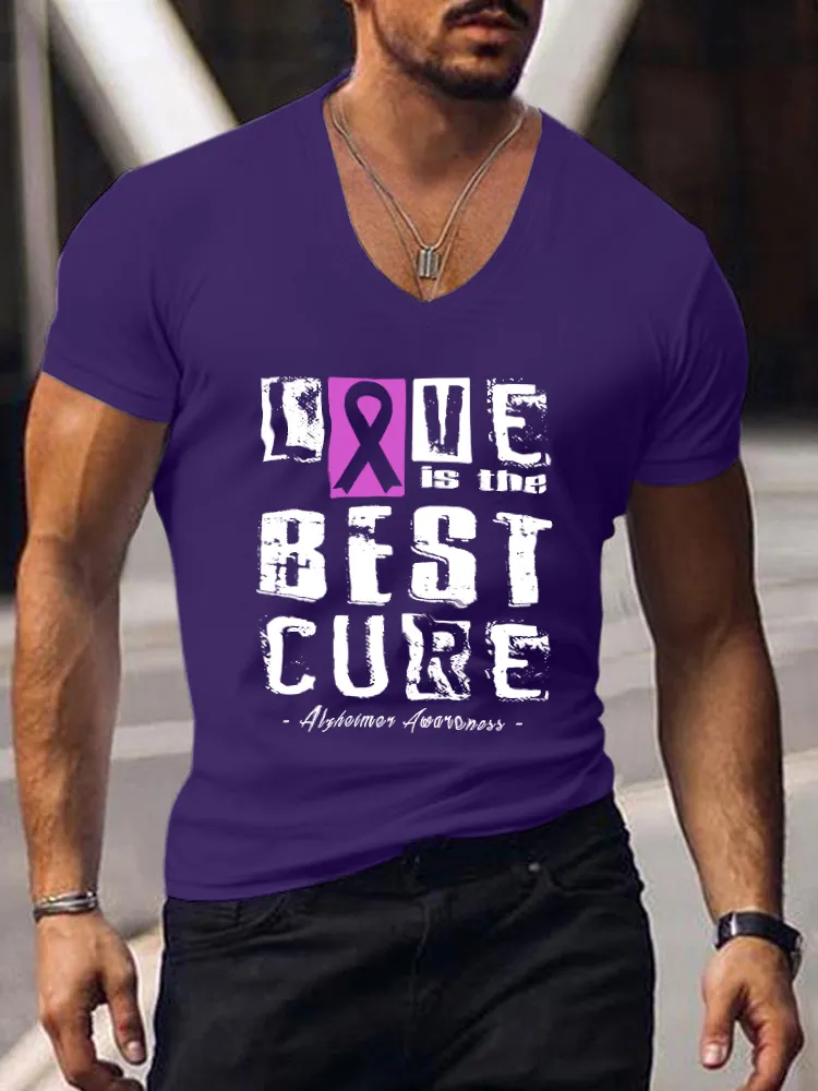 Love is the best cure  Alzheimer's Disease Awareness Men's Print T-Shirt