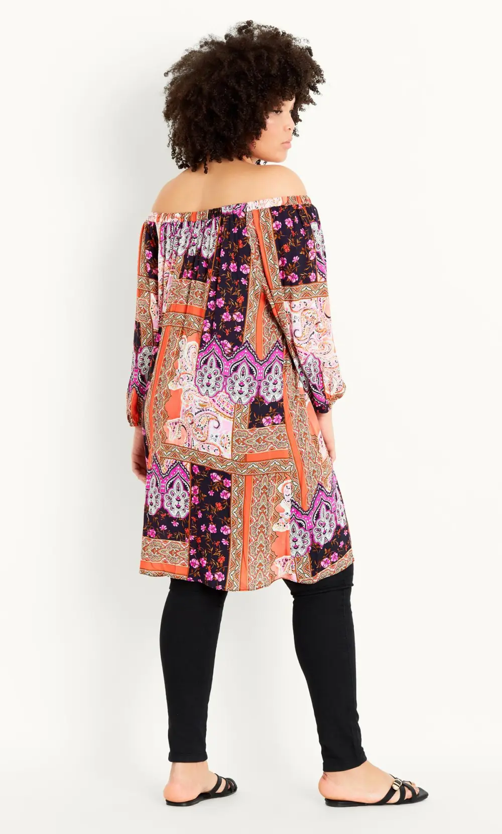 Evans Pink Paisley Floral Print Bardot Tunic Dress