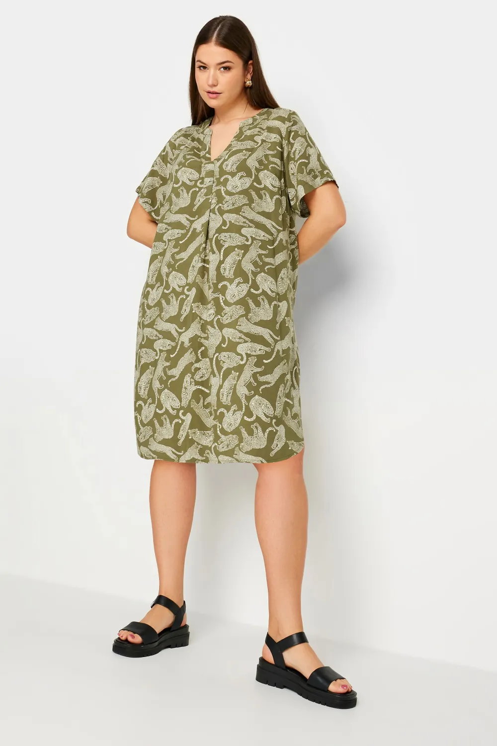Yours Curve Green Leopard Print Tunic Dress