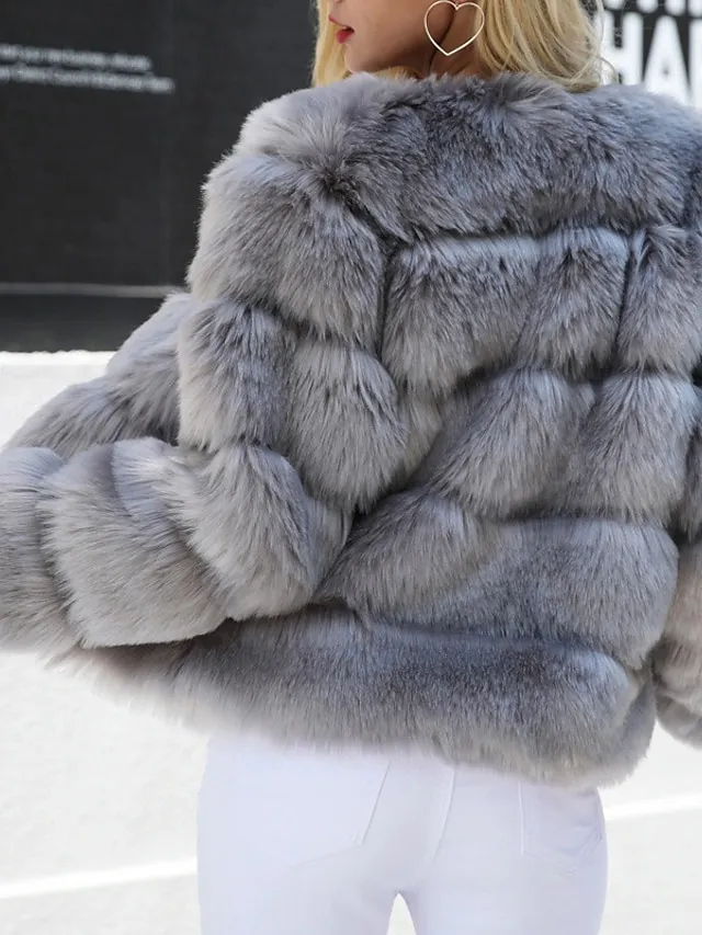 Women's Faux Fur Coat Active Elegant Comfortable Street Style Faux Fur Trim Outdoor Daily Wear Vacation Going out Faux Fur Short Coat Winter Fall Purple Pink Fuchsia Open Front Collarless Regular Fit