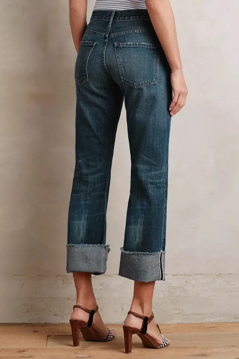 Cuff Hem Low Rise Wide Leg Jeans