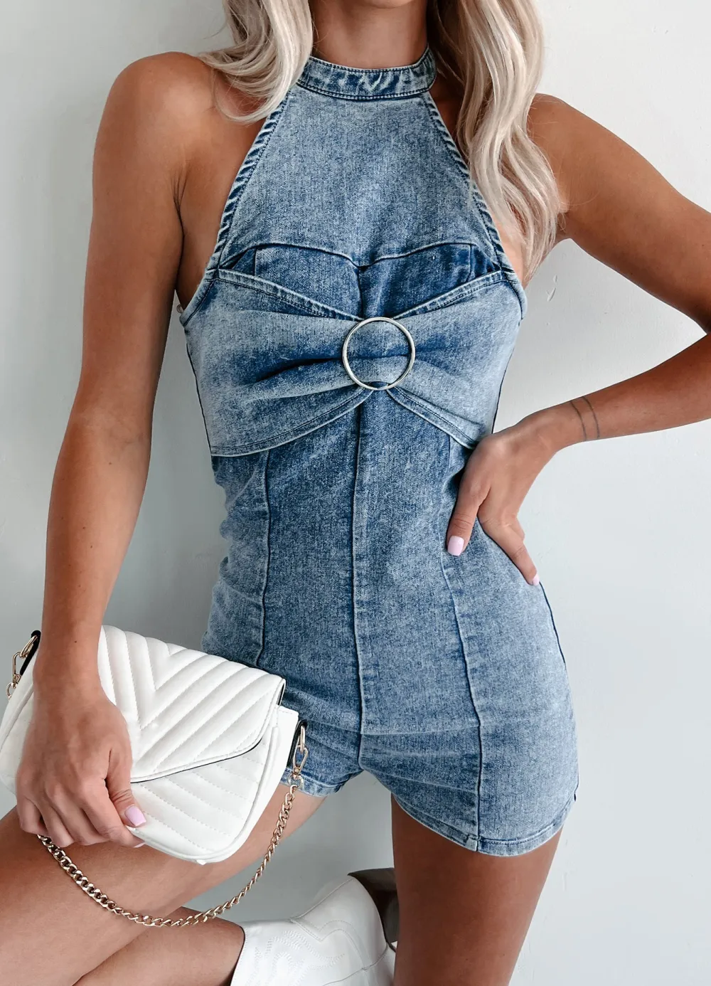 Denim Halter Romper