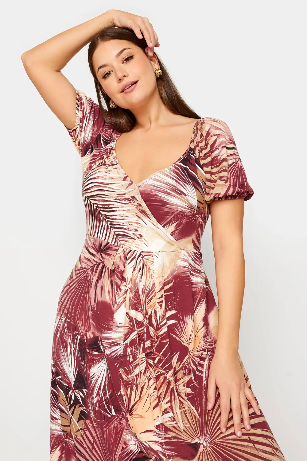 YOURS Curve Red Leaf Print Wrap Maxi Dress