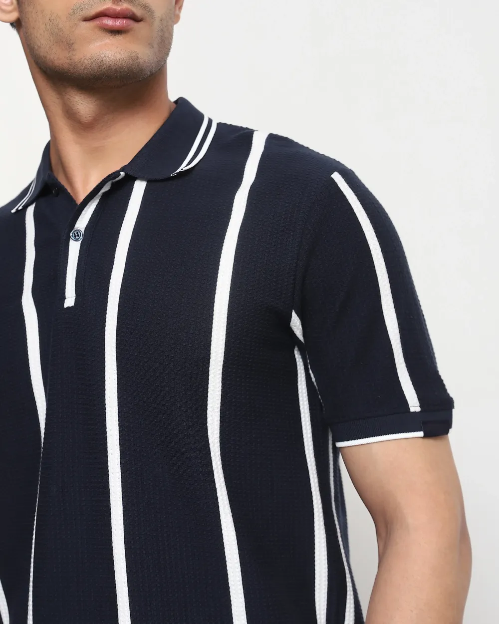 Daily Simple And Slimming Navy Striped Polo Shirt