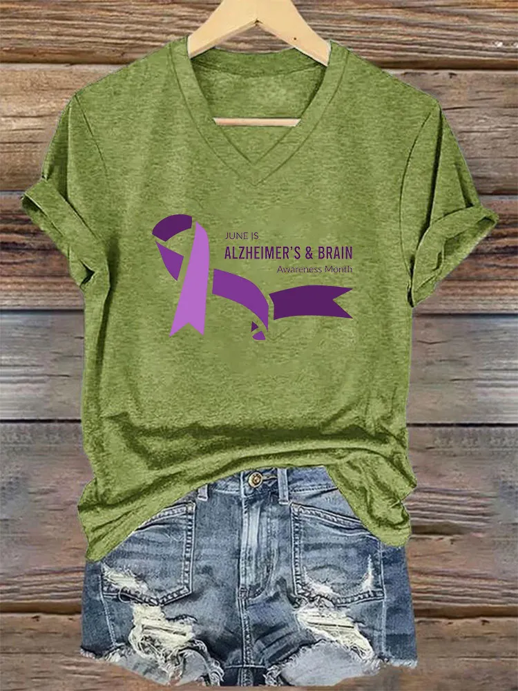 Women's I Will Remember For You Dementia Alzheimer's Disease Awareness Printed V-Neck T-Shirt