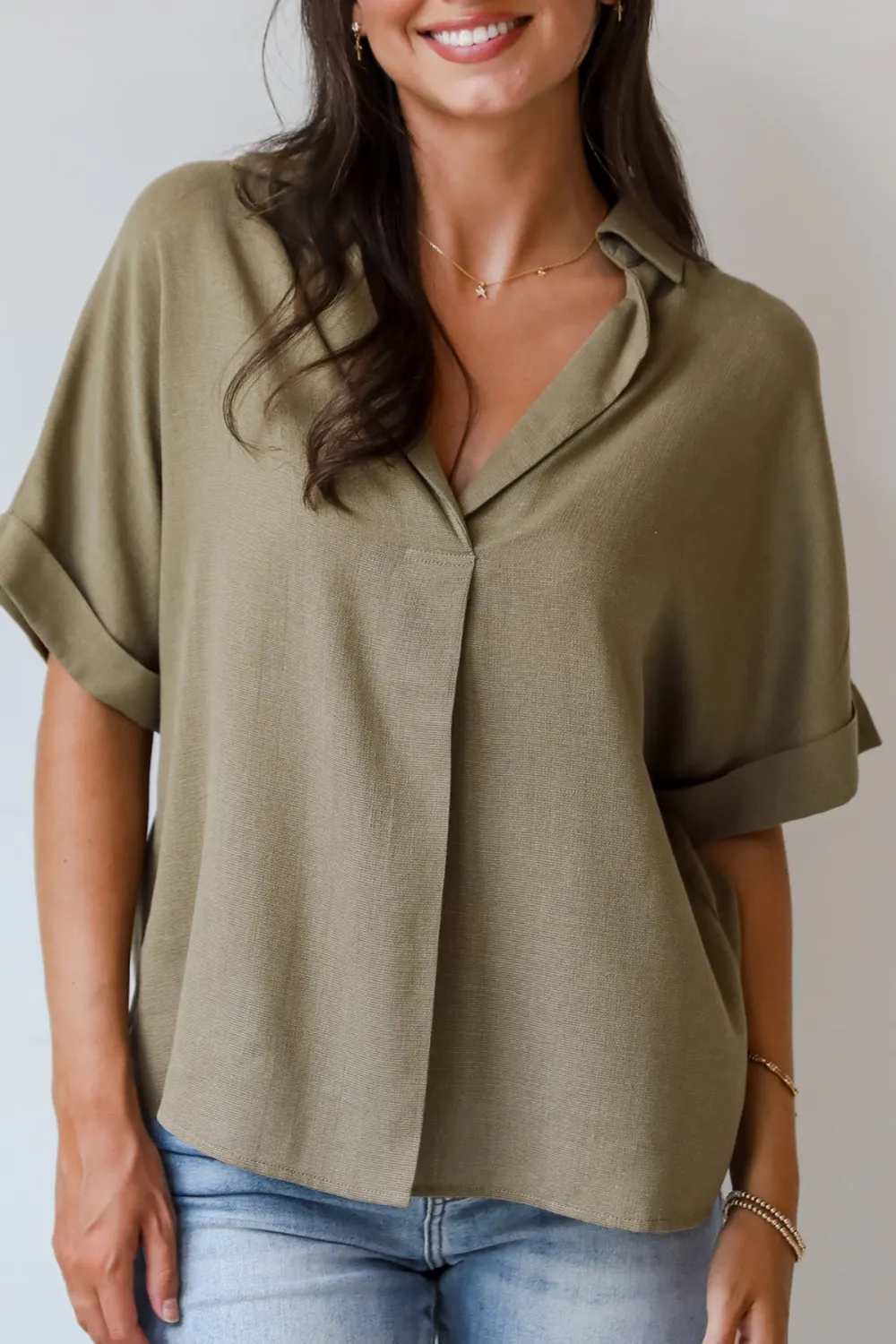 Breezy Fascination Olive Blouse