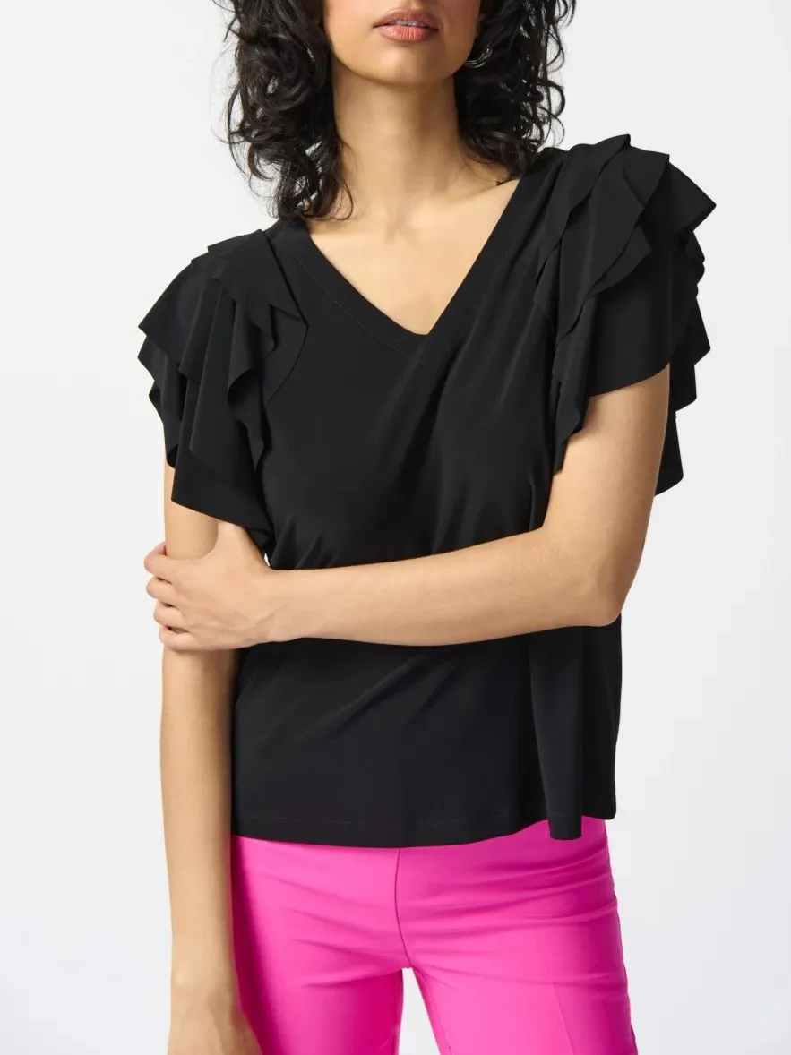 Black Asymmetric Ruffled Blouse
