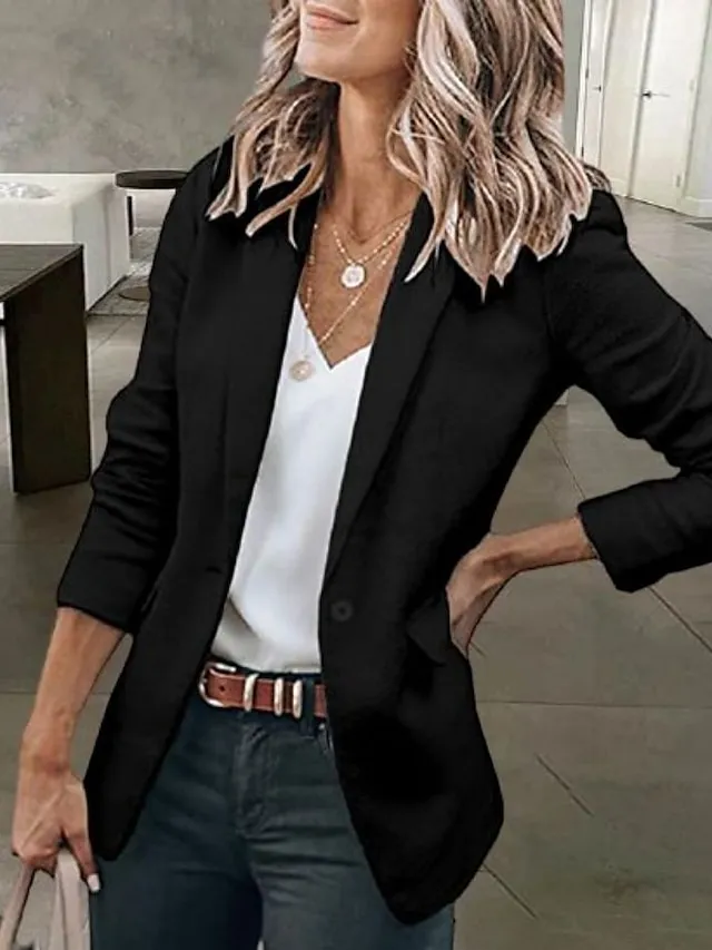 Women's Casual Blazers Clean Fit Fall Open Front Long Sleeve Work Office Jackets Coat claret Dark Grey White Black Blue Traditional / Classic Daily Buttoned Front Turndown Regular Fit S M L XL XXL