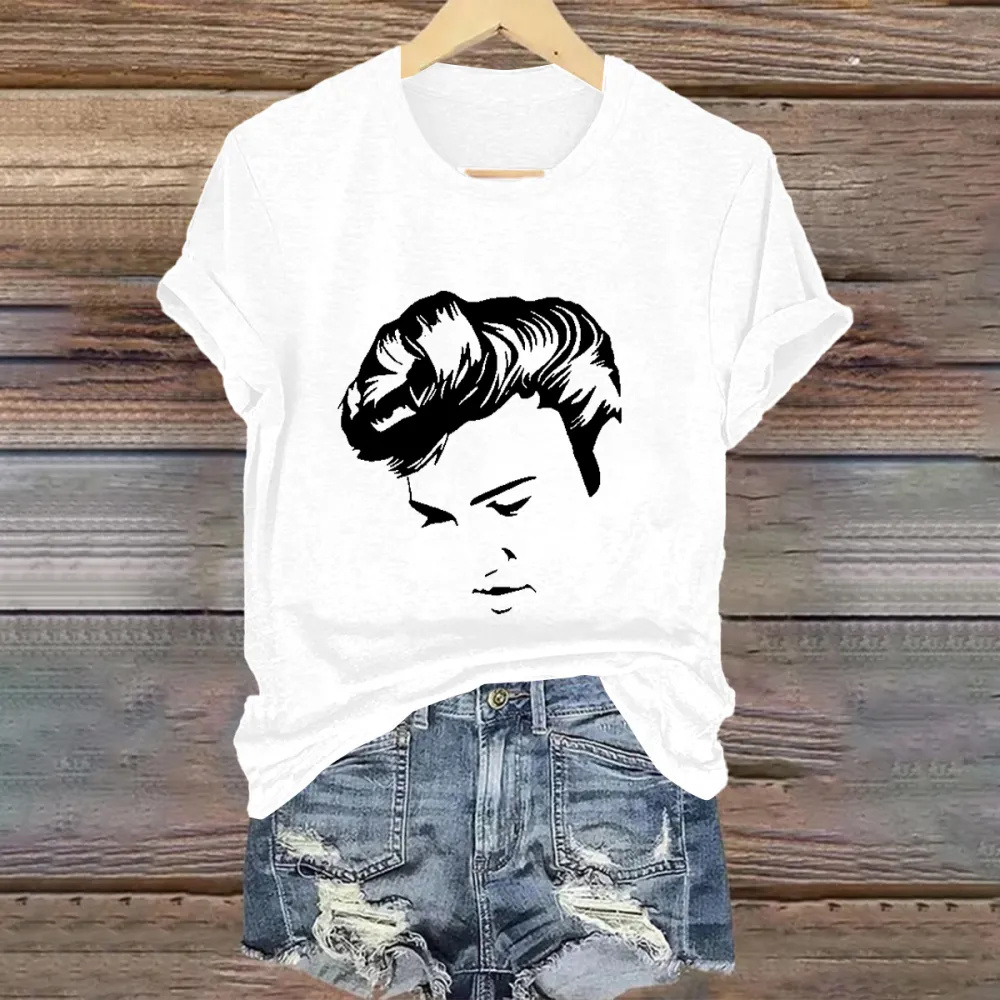 Women's American The King Print Short Sleeve Round Neck Cotton T-Shirt