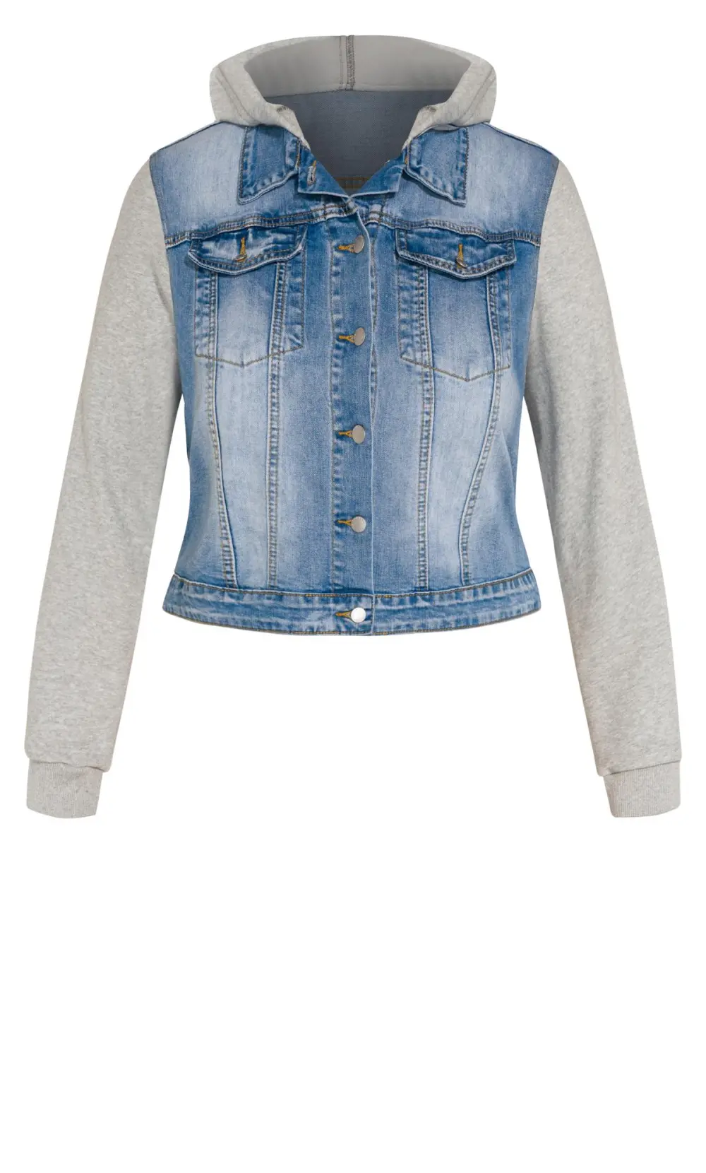 Evans Blue & Grey Cropped Denim Jacket