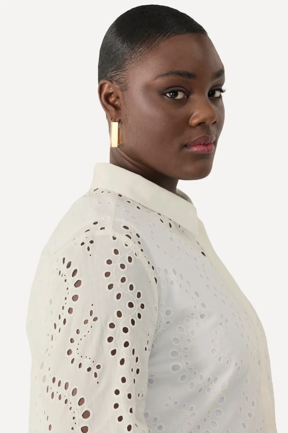 Longbluse, Lochstickerei, Hemdkragen, Langarm