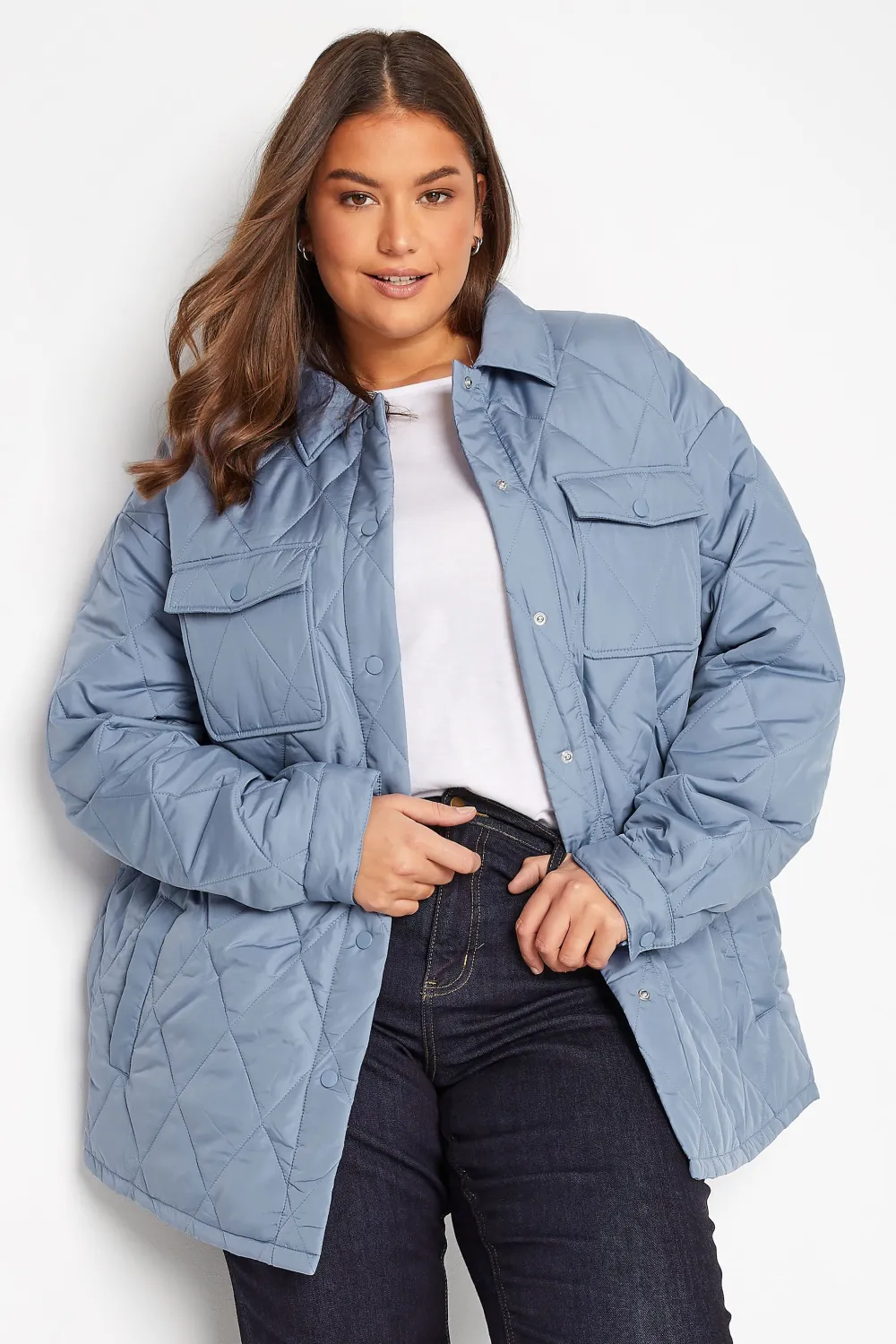 LTS Tall Blue Lightweight Diamond Quilted Shacket