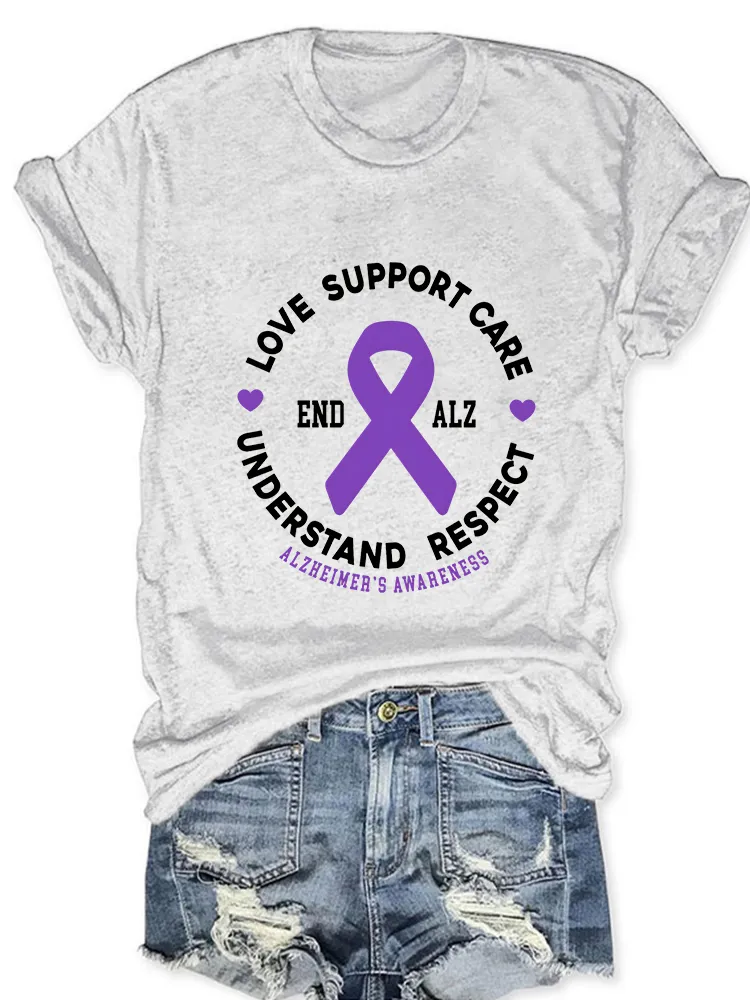 Women'S Love Support Cure Alzheimer'S Awareness Round-Neck T-Shirt