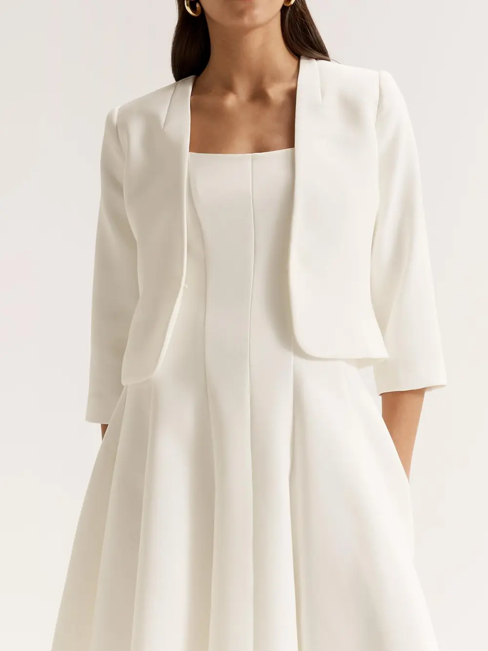 White Keyhole Neck 3/4 Sleeve Jackets
