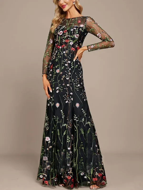 Sheath/Column Scoop Neck Floor-Length Lace Evening Dress