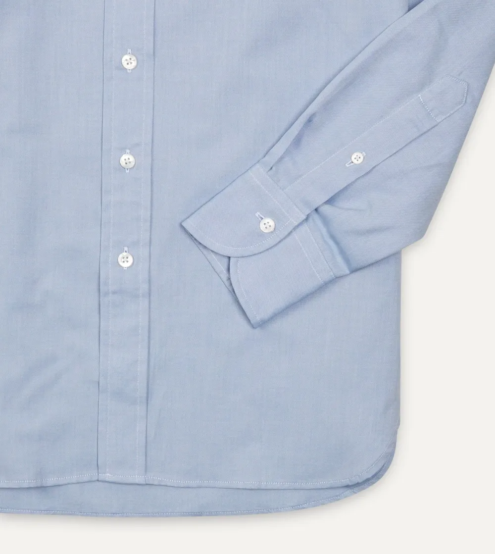 Lapel Plain Blue Pinpoint Oxford Cotton Cloth Button-Down Shirt