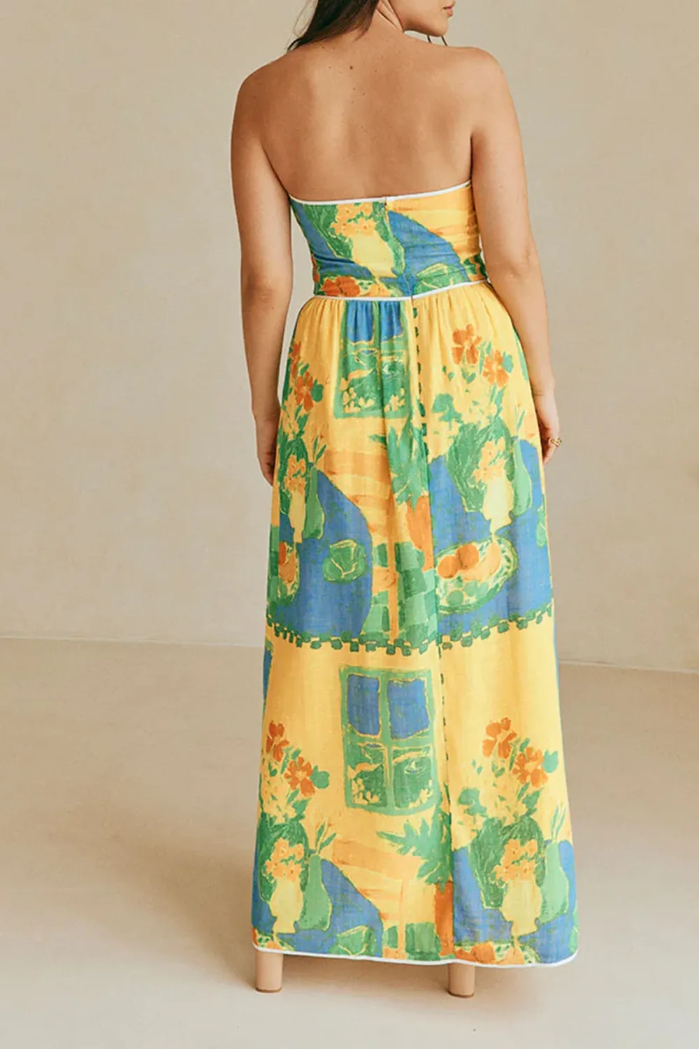 Color Blocked Strapless Slit Midi Dress