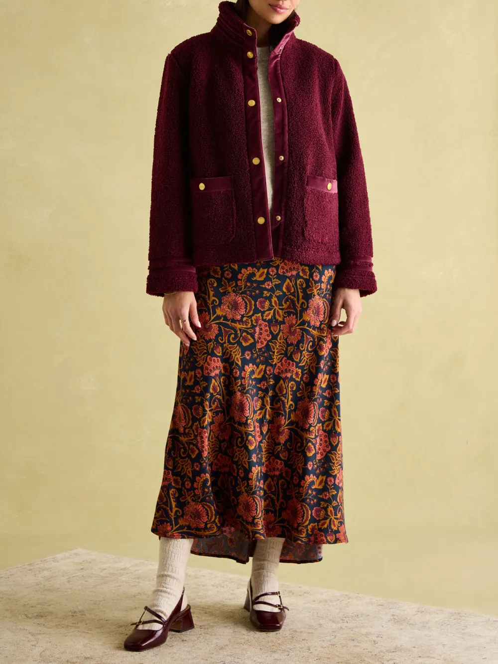 Velvet Trims Red Fleece Jacket