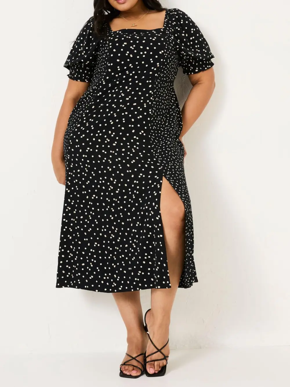 Black Bloom Polka Dot Midi Dress