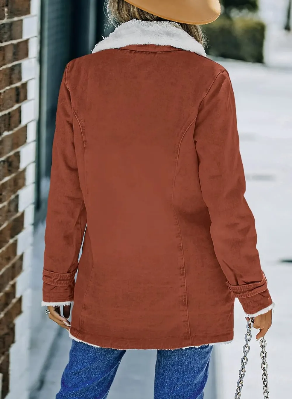 Womens Winter Warm Jean Jacket Stand Collar Wool Liner Sherpa Denim Coats Thicker Outerwear with Pockets