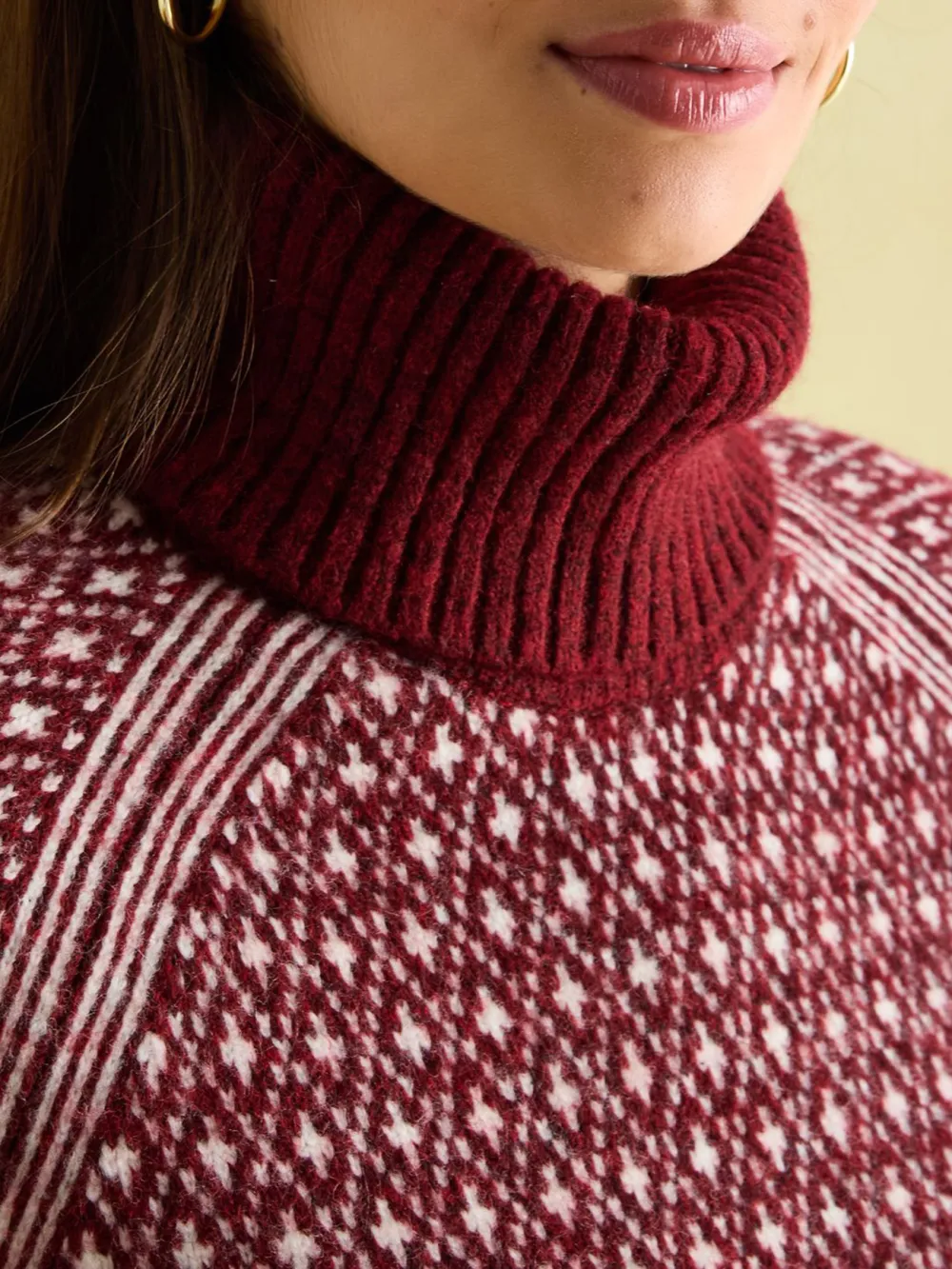 Cream/Navy Patterned Jumper with Detachable Roll Neck