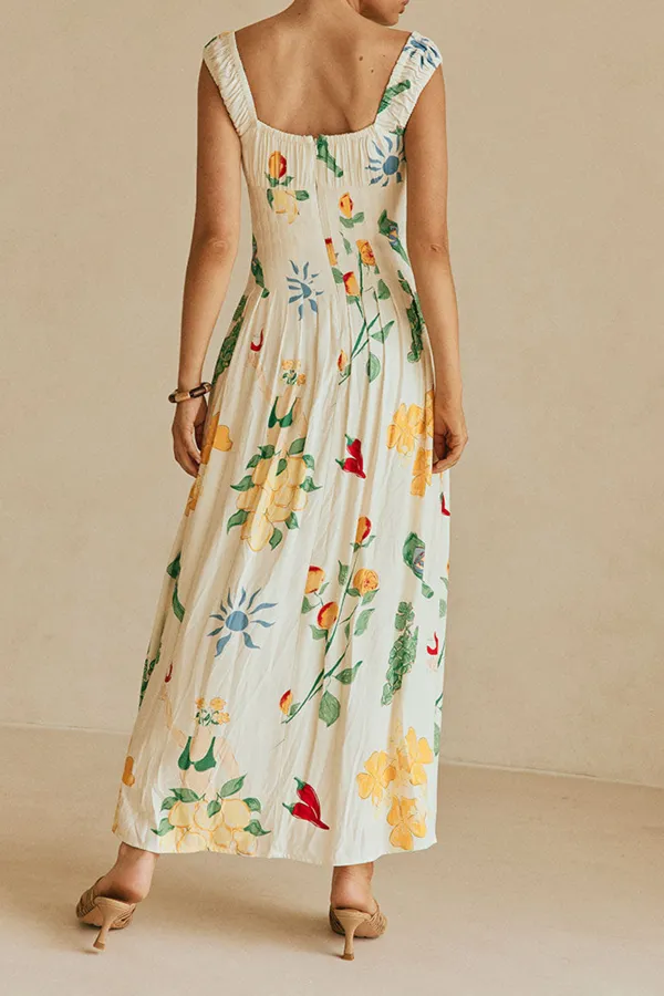 Square Neck Floral Print Maxi Dress