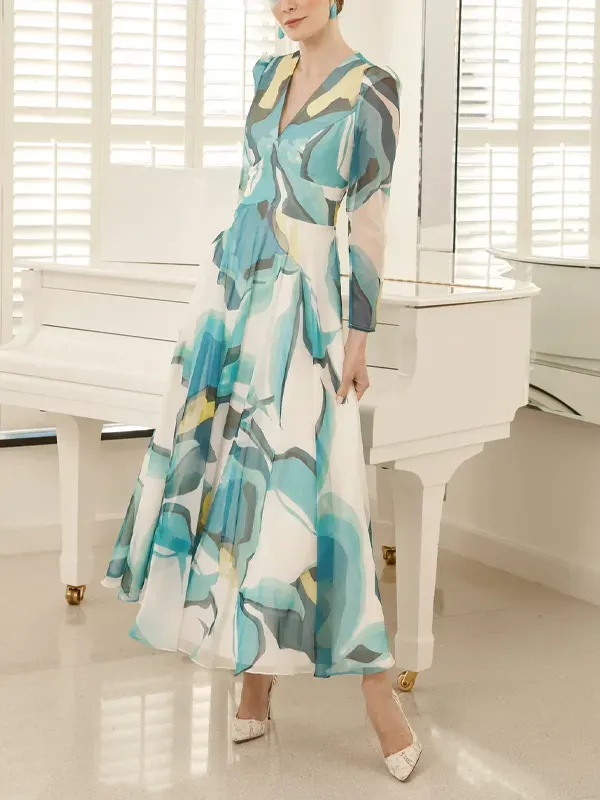 V-Neck Printed Maxi Dress