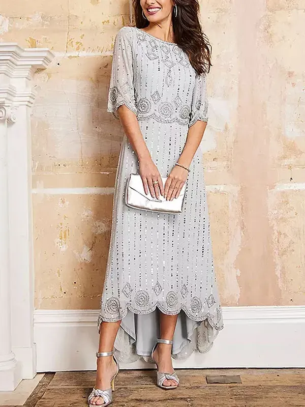 beaded temperament chiffon sequin ladies dress