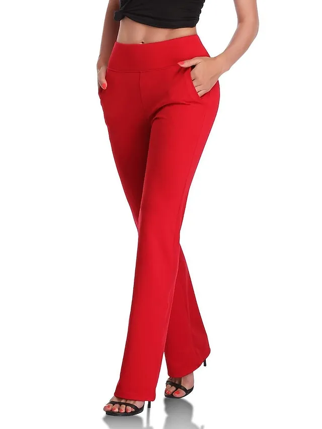 Women's Dress Pants Flared Pants Pants Trousers Full Length Side Pockets Micro-elastic Fashion Christmas Office / Career Black Red S M