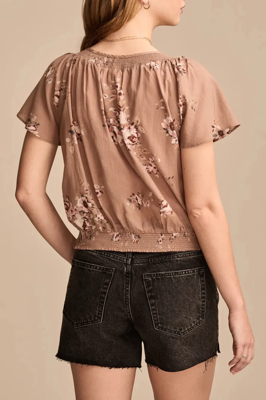 Taupe Floral Flutter Sleeve Top