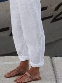 Vacation Casual Loosen Cotton Linen Solid Pants(⚡Clearance Sale)