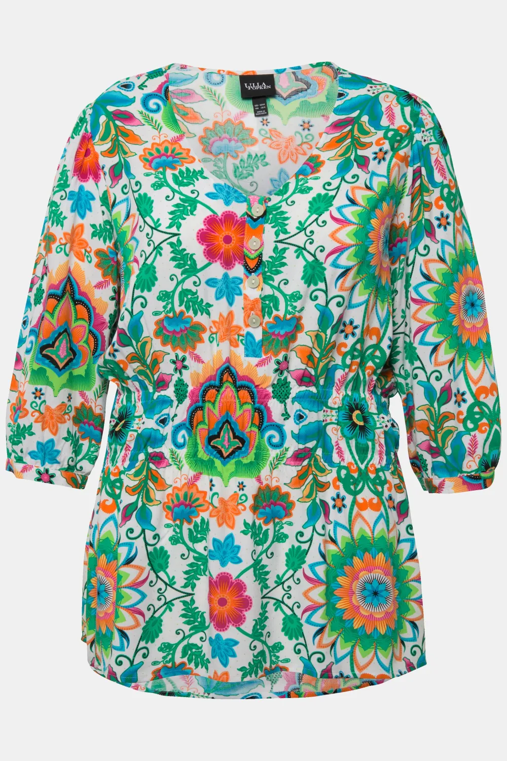 Bluse Blüten A-Linie V-Ausschnitt 3/4-Arm