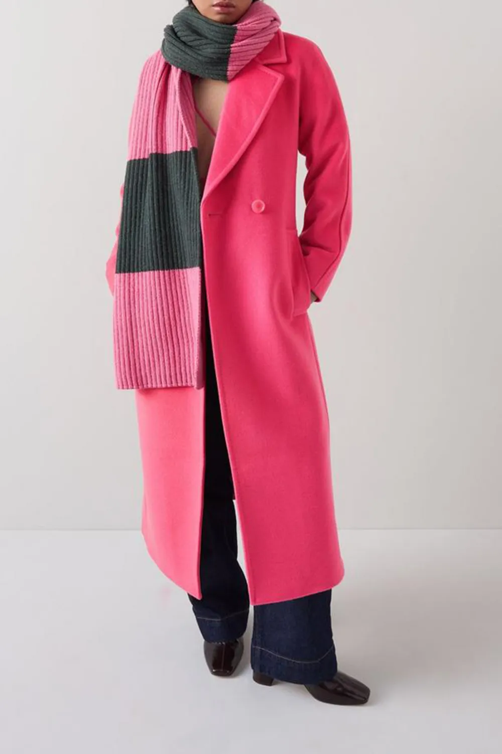 Pink Belted Long Wool Blend Coat