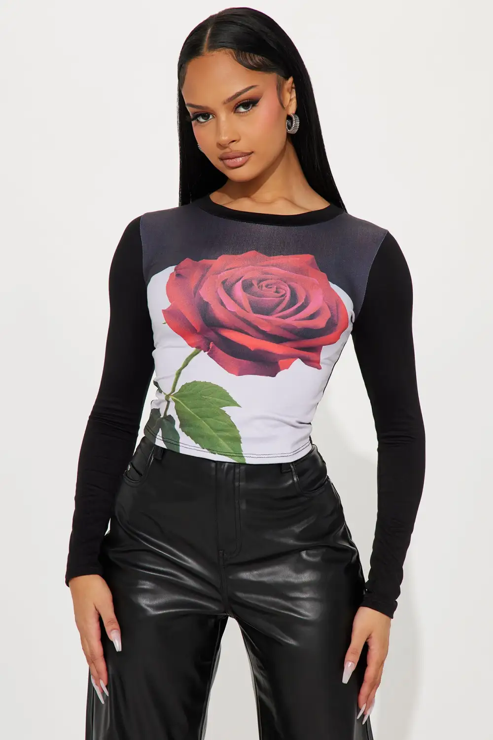 Give Me Roses Long Sleeve Top - Black